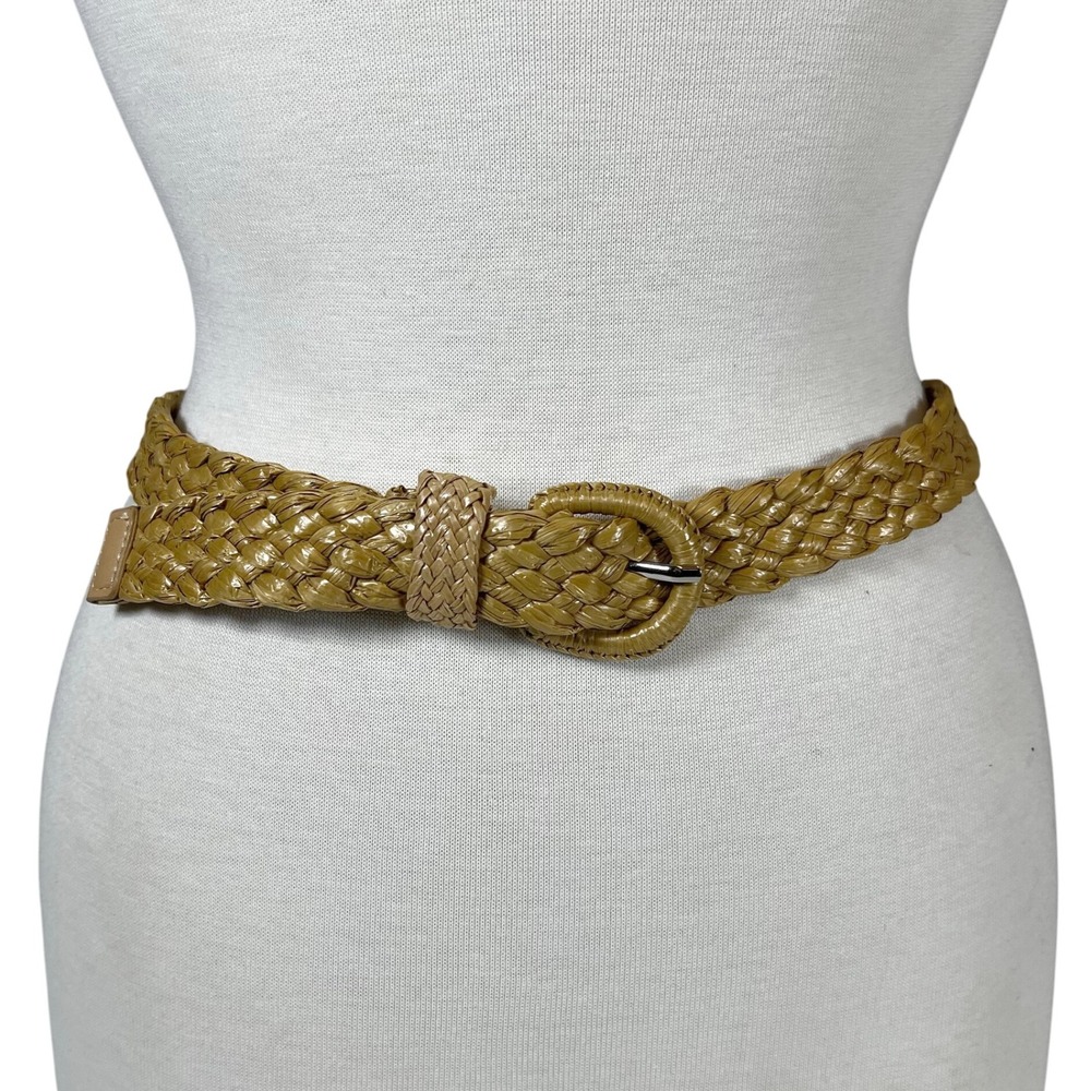 Nine West Rafia Belt Braided Round Buckle Tan Straw‎ Women's XL